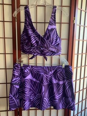 NWT SUNSETS Purple Mystic Palms 2-Piece Swimsuit Size: 16 Top Size: 36D/38C